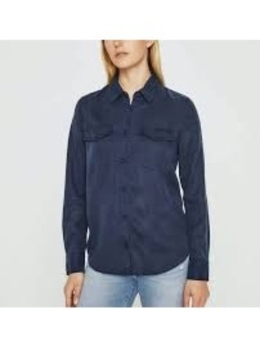 J. Crew Navy Blue 100% Silk Button Front Career Long Sleeve Shirt Women Size 10
